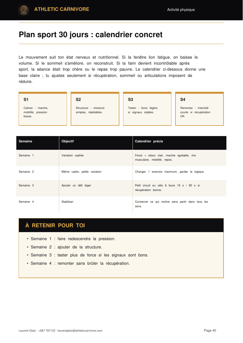 Plan sport 30 jours du rapport premium